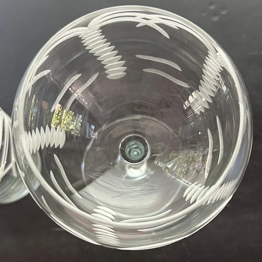 Rolf Glass Palm Tree Glassware Pair Wine Balloon & Highball Tropical Barware